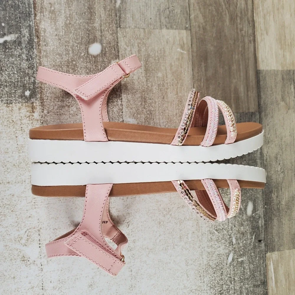 Jellypop Frankie Kids Sandals Sz 4 M Blush Smooth Leather Ankle Strap Open Toe‎